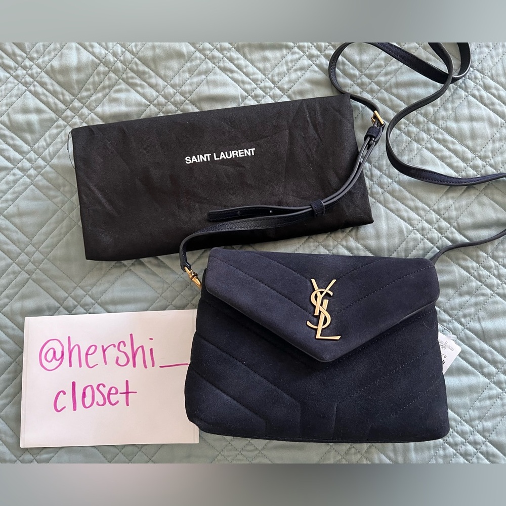 NWT Authentic YSL Yves Saint Laurent Toy LouLou Suede Navy  Blue